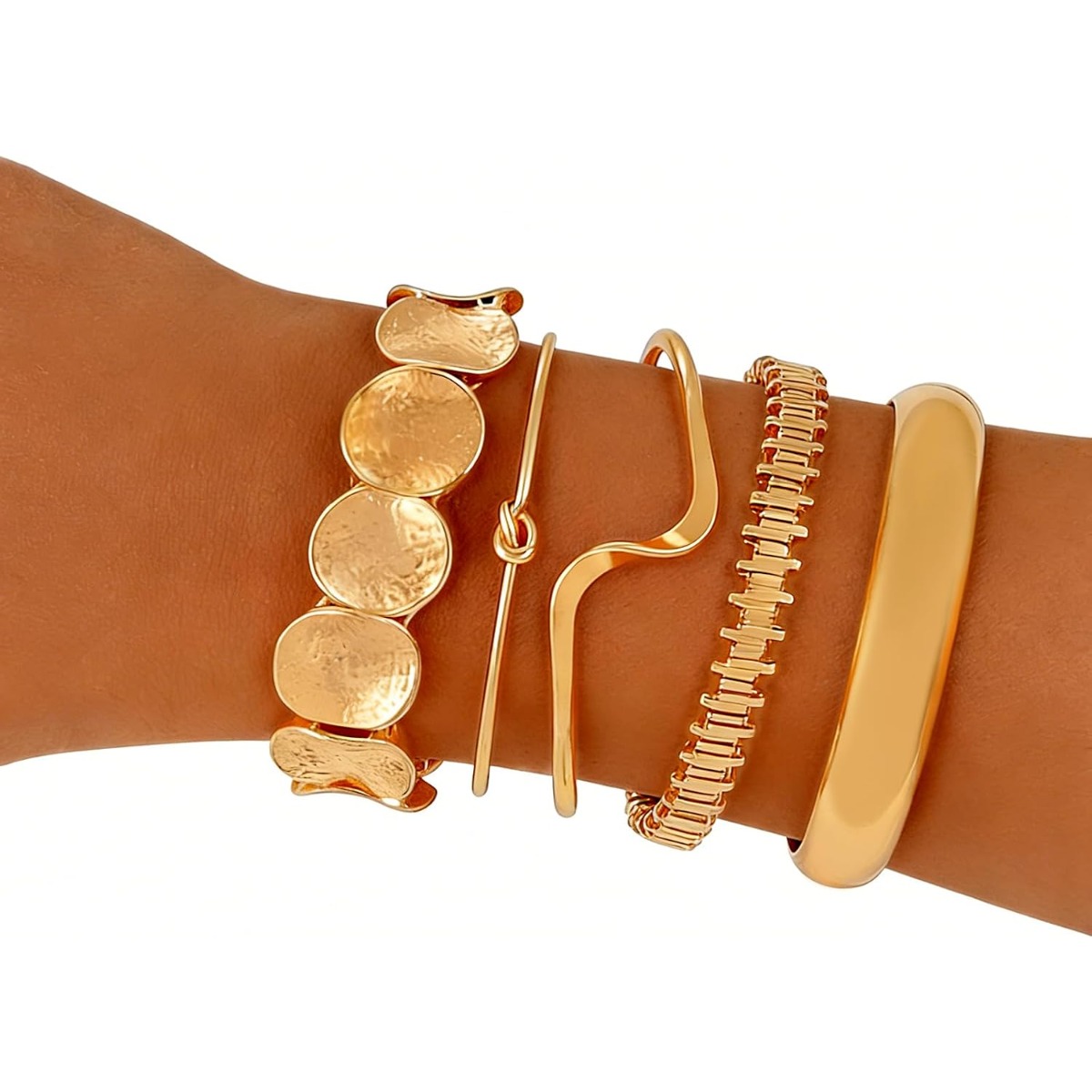 6pcs Vintage Minimalist Bangle Set — Geometric Stackable Bangles